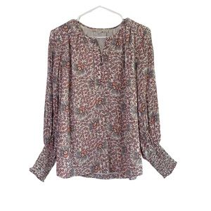 LOFT Pink Geometric Pattern Long Sleeve Blouse Size SP Women